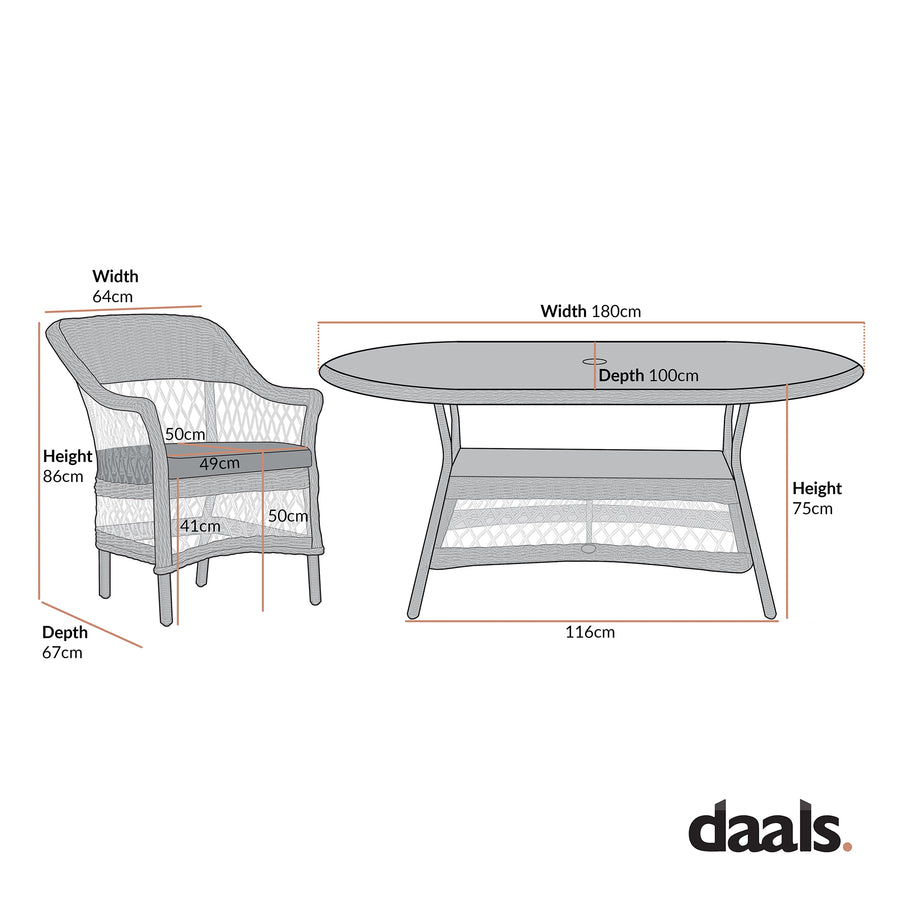 Willowbrook Lattice Weave Rattan 6-Seater Oval Dining Set, White