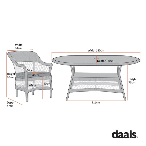 Willowbrook Lattice Weave Rattan 6-Seater Oval Dining Set, Dark Grey