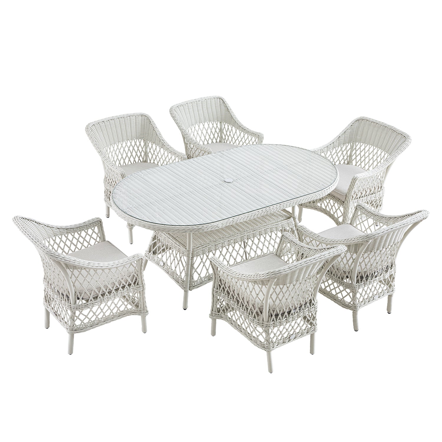 Willowbrook Lattice Weave Rattan 6-Seater Oval Dining Set, White