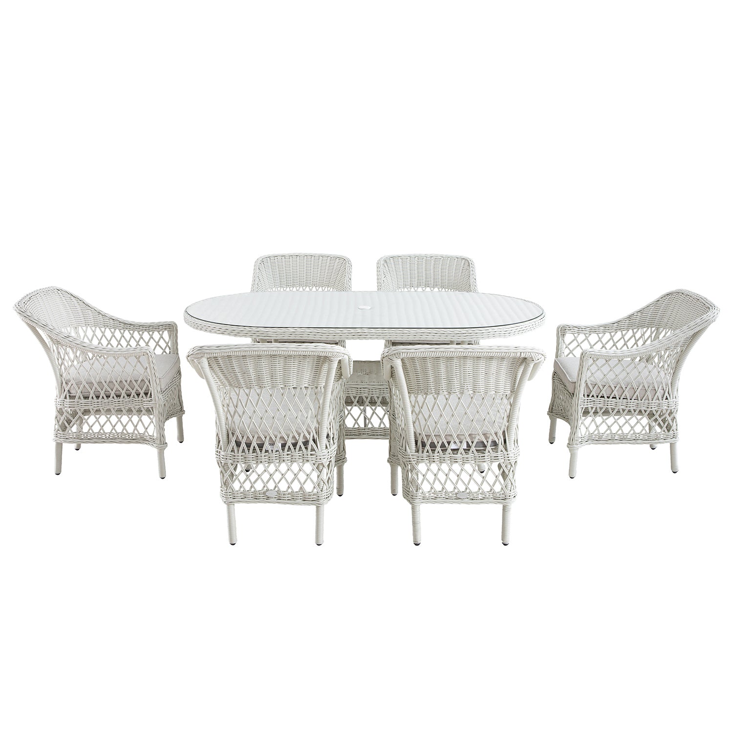 Willowbrook Lattice Weave Rattan 6-Seater Oval Dining Set, White