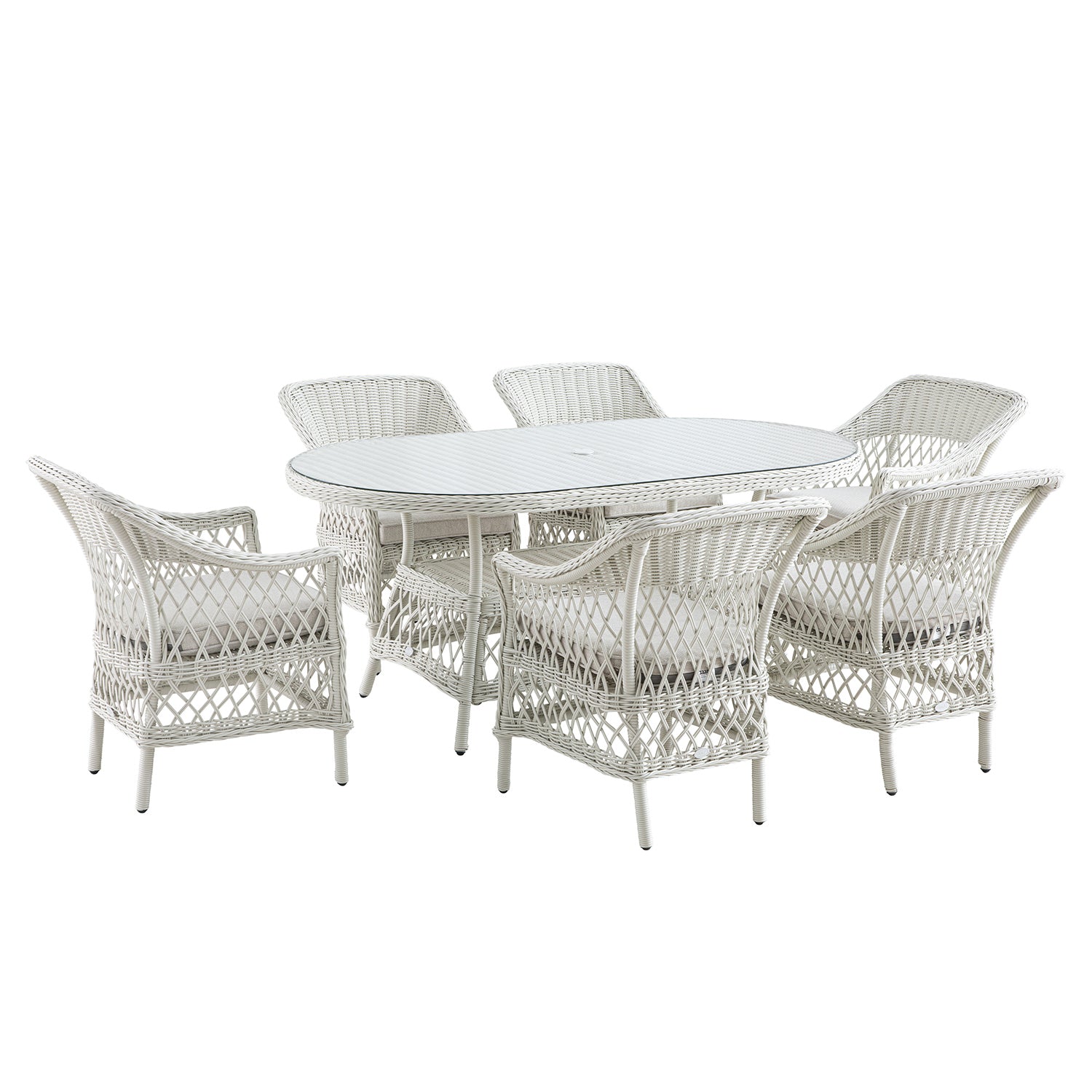 Willowbrook Lattice Weave Rattan 6-Seater Oval Dining Set, White