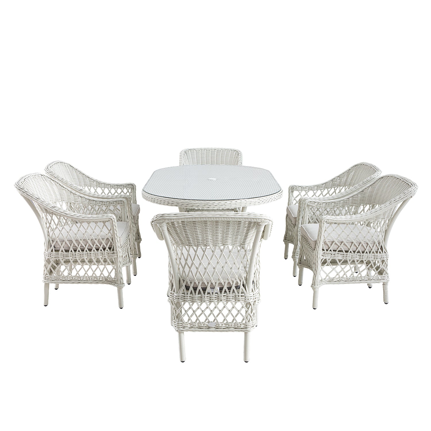 Willowbrook Lattice Weave Rattan 6-Seater Oval Dining Set, White