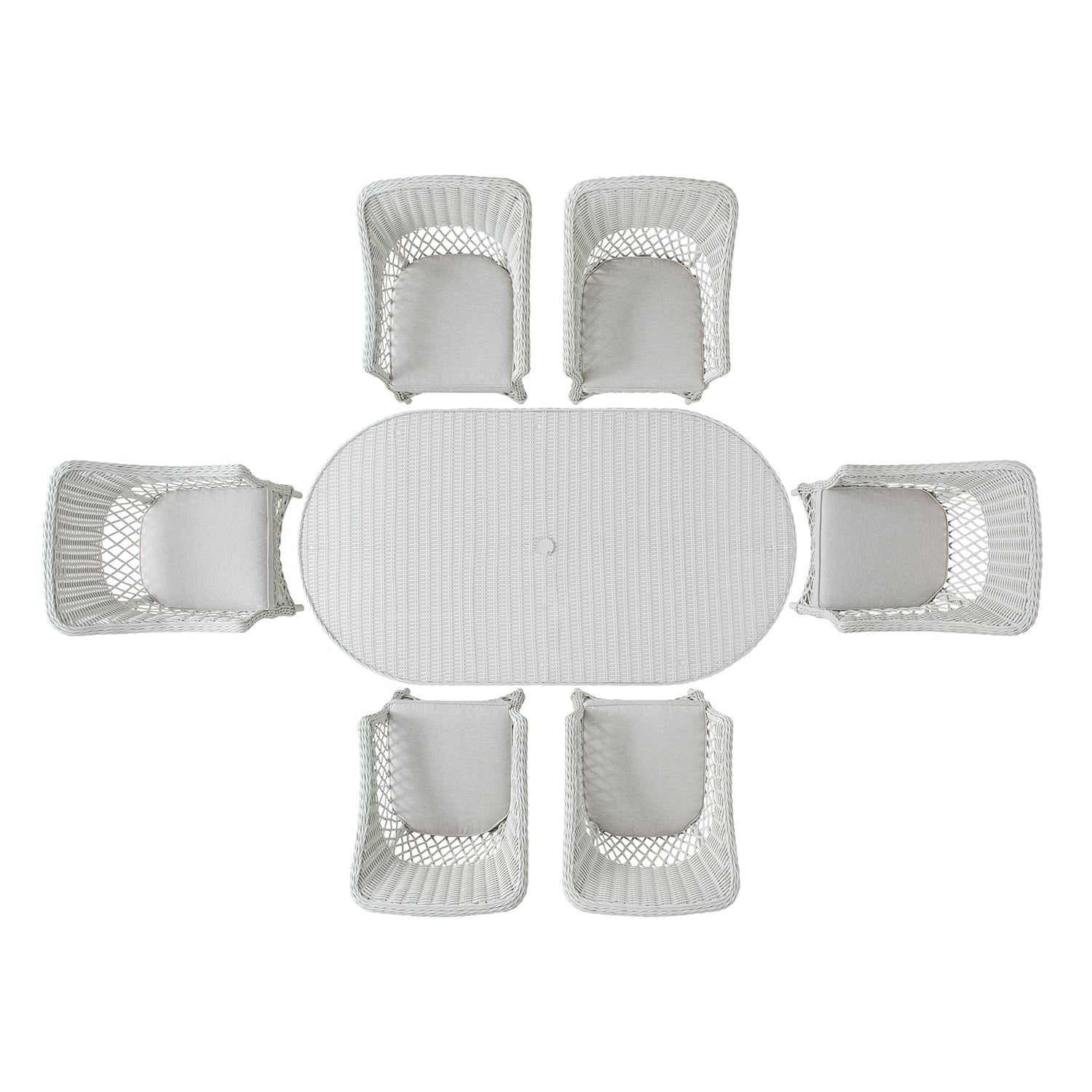 Willowbrook Lattice Weave Rattan 6-Seater Oval Dining Set, White