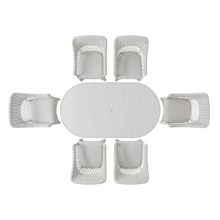 Willowbrook Lattice Weave Rattan 6-Seater Oval Dining Set, White
