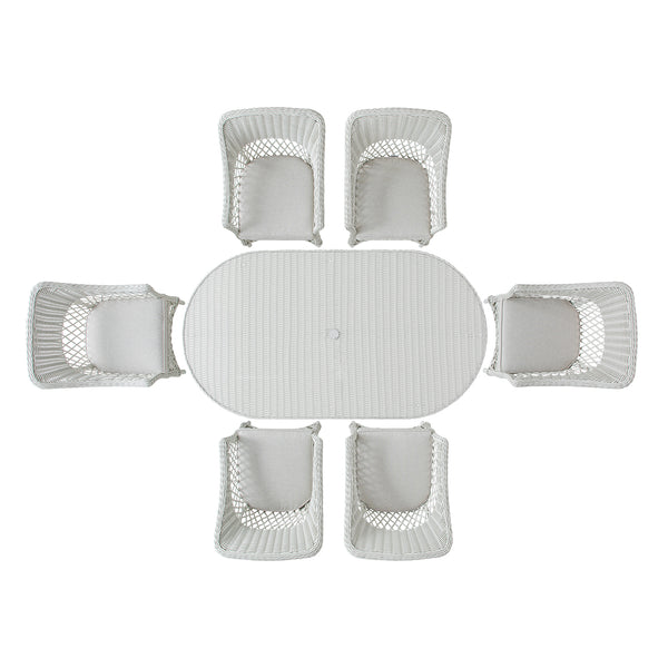 Willowbrook Lattice Weave Rattan 6 - Seater Oval Dining Set, White - daals