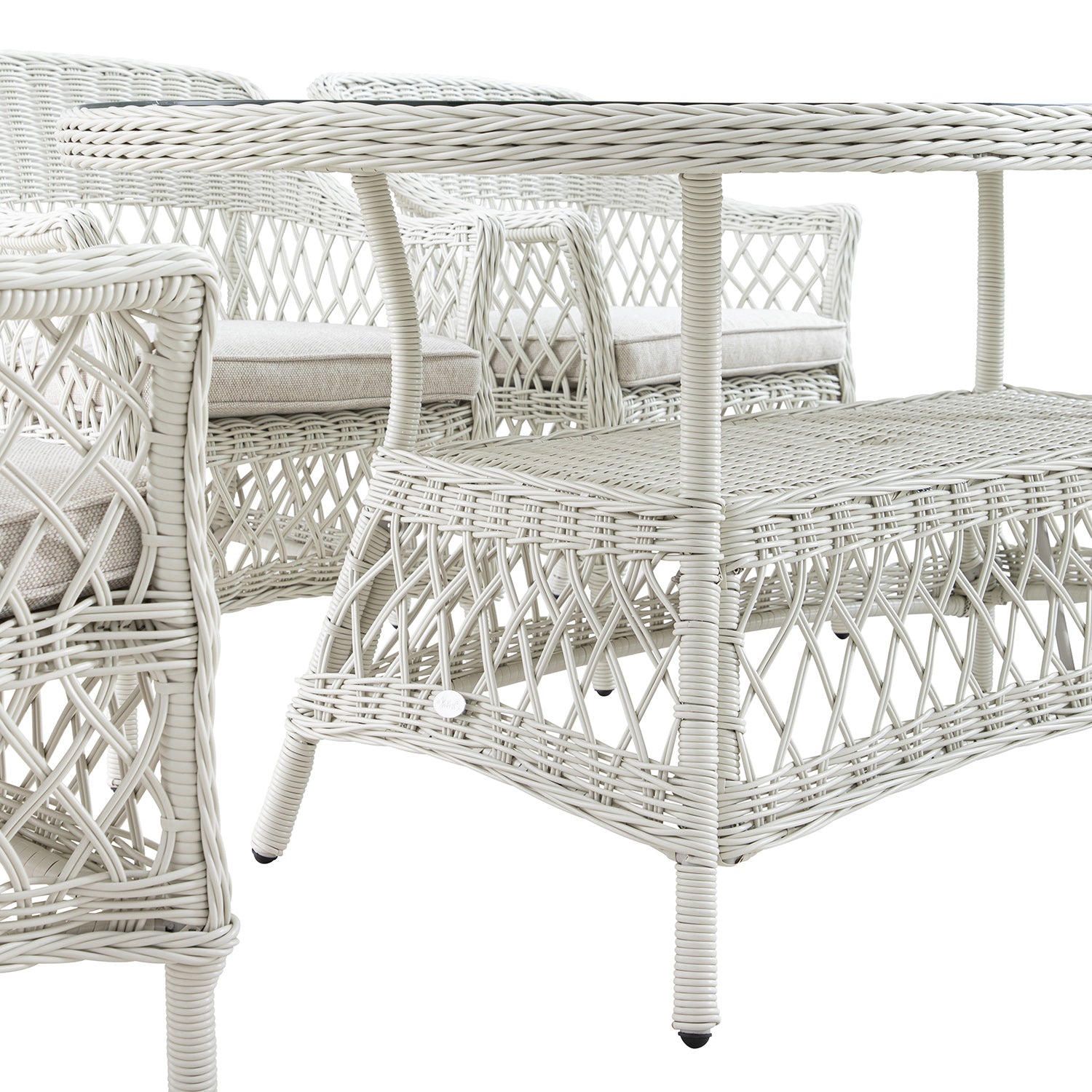Willowbrook Lattice Weave Rattan 6-Seater Oval Dining Set, White