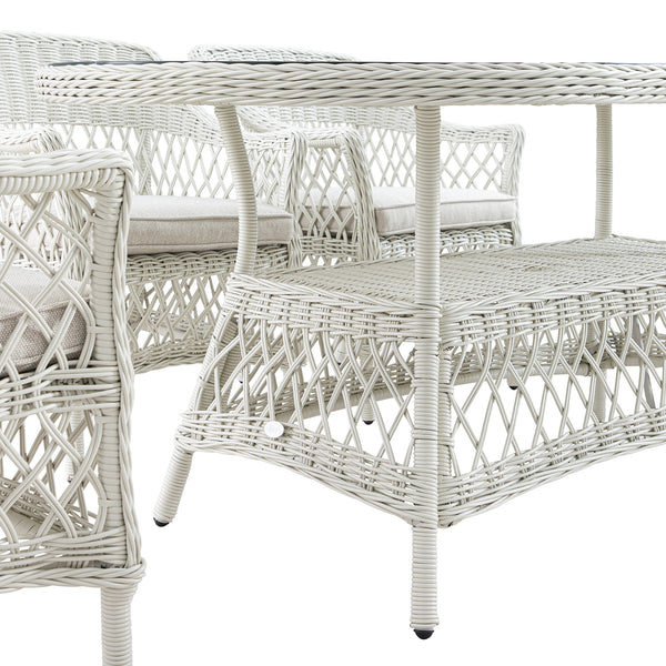 Willowbrook Lattice Weave Rattan 6 - Seater Oval Dining Set, White - daals