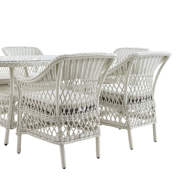 Willowbrook Lattice Weave Rattan 6 - Seater Oval Dining Set, White - daals