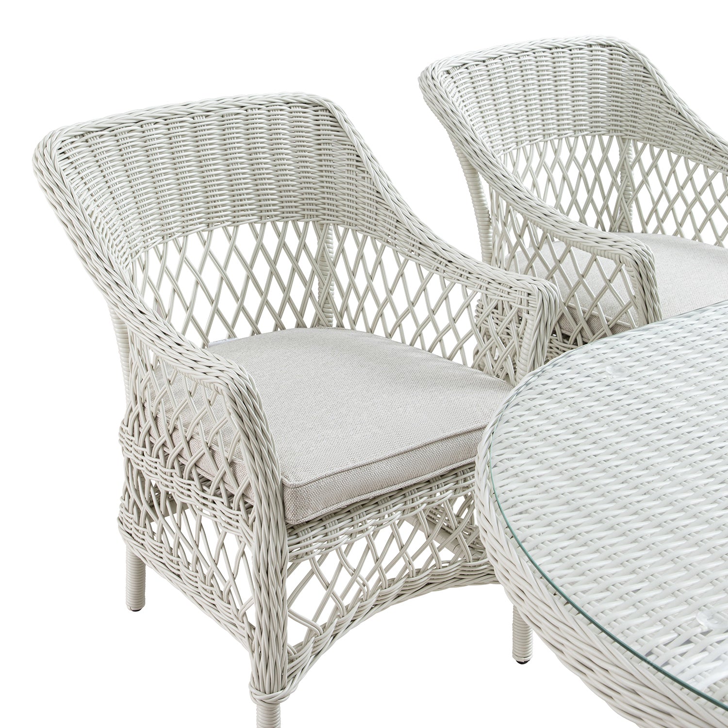 Willowbrook Lattice Weave Rattan 6-Seater Oval Dining Set, White