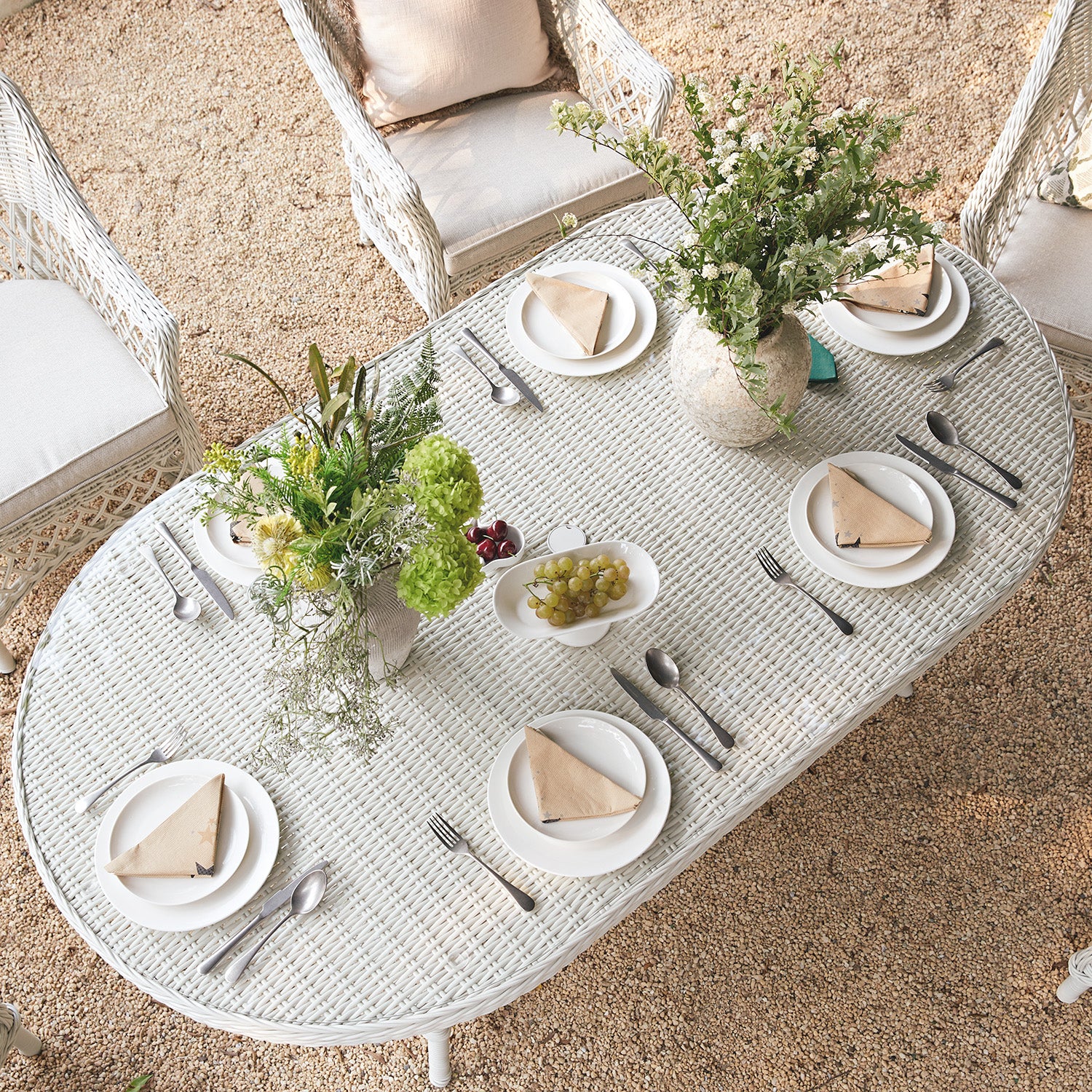 Willowbrook Lattice Weave Rattan 6-Seater Oval Dining Set, White