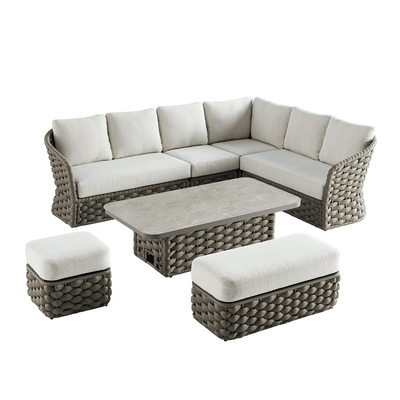 Positano Wide Rope Large Corner Casual Dining Set | Rising Table, Taupe