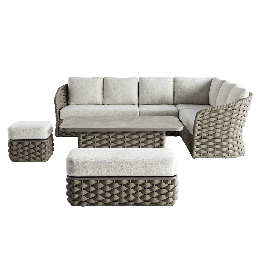 Positano Wide Rope Large Corner Casual Dining Set | Rising Table, Taupe