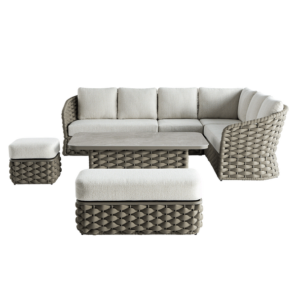 Positano Wide Rope Large Corner Casual Dining Set | Rising Table, Taupe