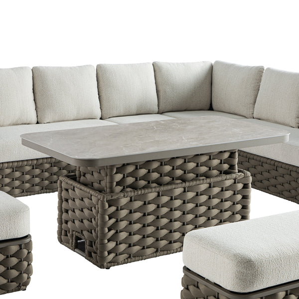 Positano Wide Rope Large Corner Casual Dining Set | Rising Table, Taupe - daals