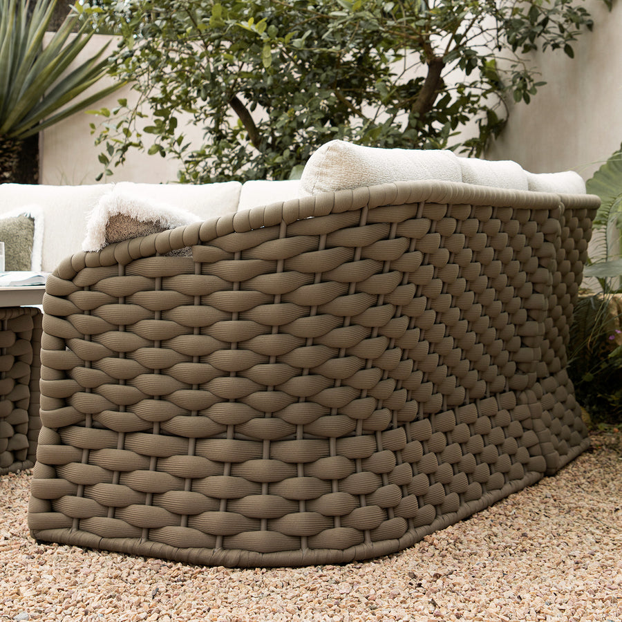Positano Wide Rope Large Corner Casual Dining Set | Firepit Table, Taupe