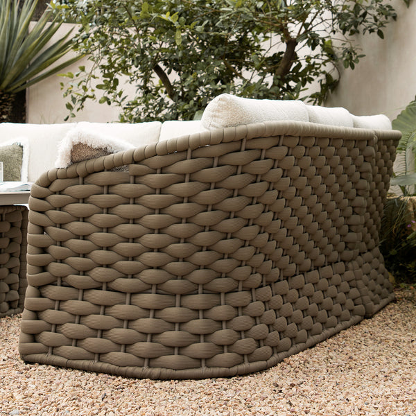 Positano Wide Rope Large Corner Casual Dining Set | Firepit Table, Taupe - daals