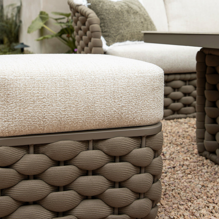 Positano Wide Rope Large Corner Casual Dining Set | Firepit Table, Taupe