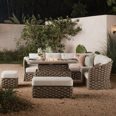 Positano Wide Rope Large Corner Casual Dining Set | Firepit Table, Taupe