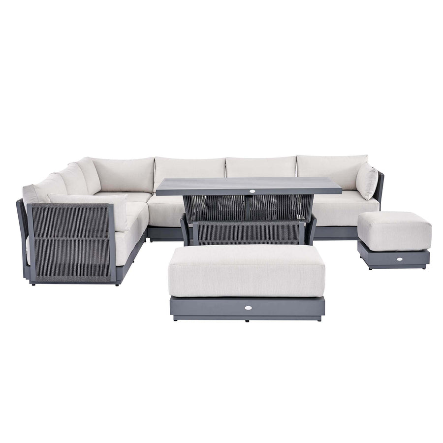 Pedra Rope and Aluminium Large Corner Casual Dining Set with Rising Table, Grey