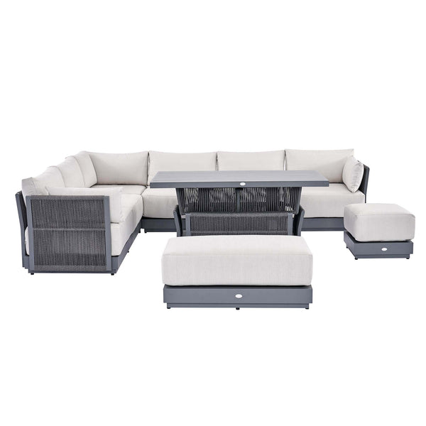 Pedra Rope and Aluminium Large Corner Casual Dining Set with Rising Table, Grey