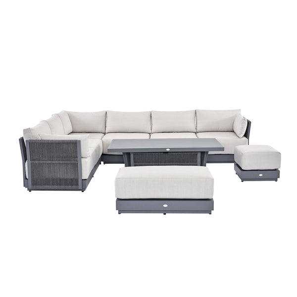 Pedra Rope and Aluminium Large Corner Casual Dining Set with Rising Table, Grey