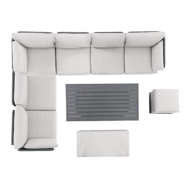 Pedra Rope and Aluminium Large Corner Casual Dining Set with Rising Table, Grey