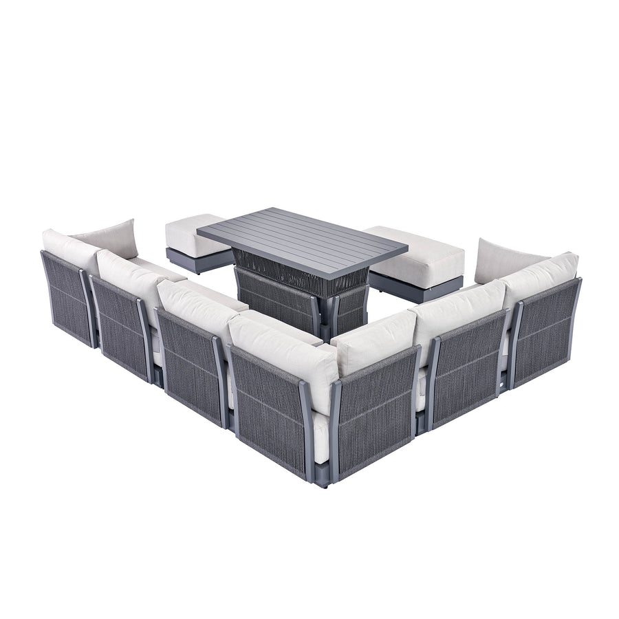 Pedra Rope and Aluminium Large Corner Casual Dining Set with Rising Table, Grey