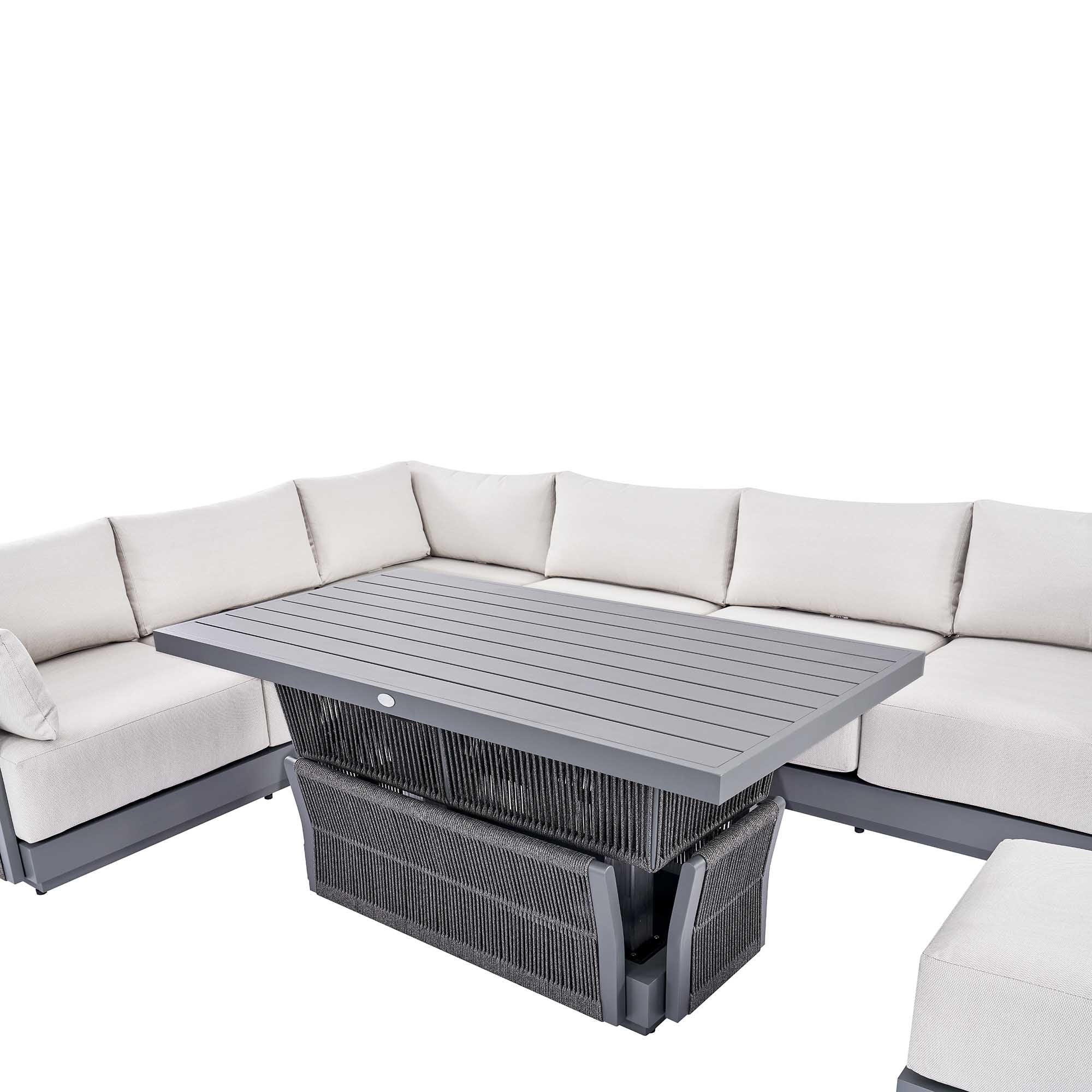 Massive Rising Table Pedra Rope and Aluminium Large Corner Dining Set with Rising Table in ...