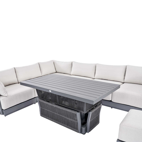 Pedra Rope and Aluminium Large Corner Casual Dining Set with Rising Table, Grey