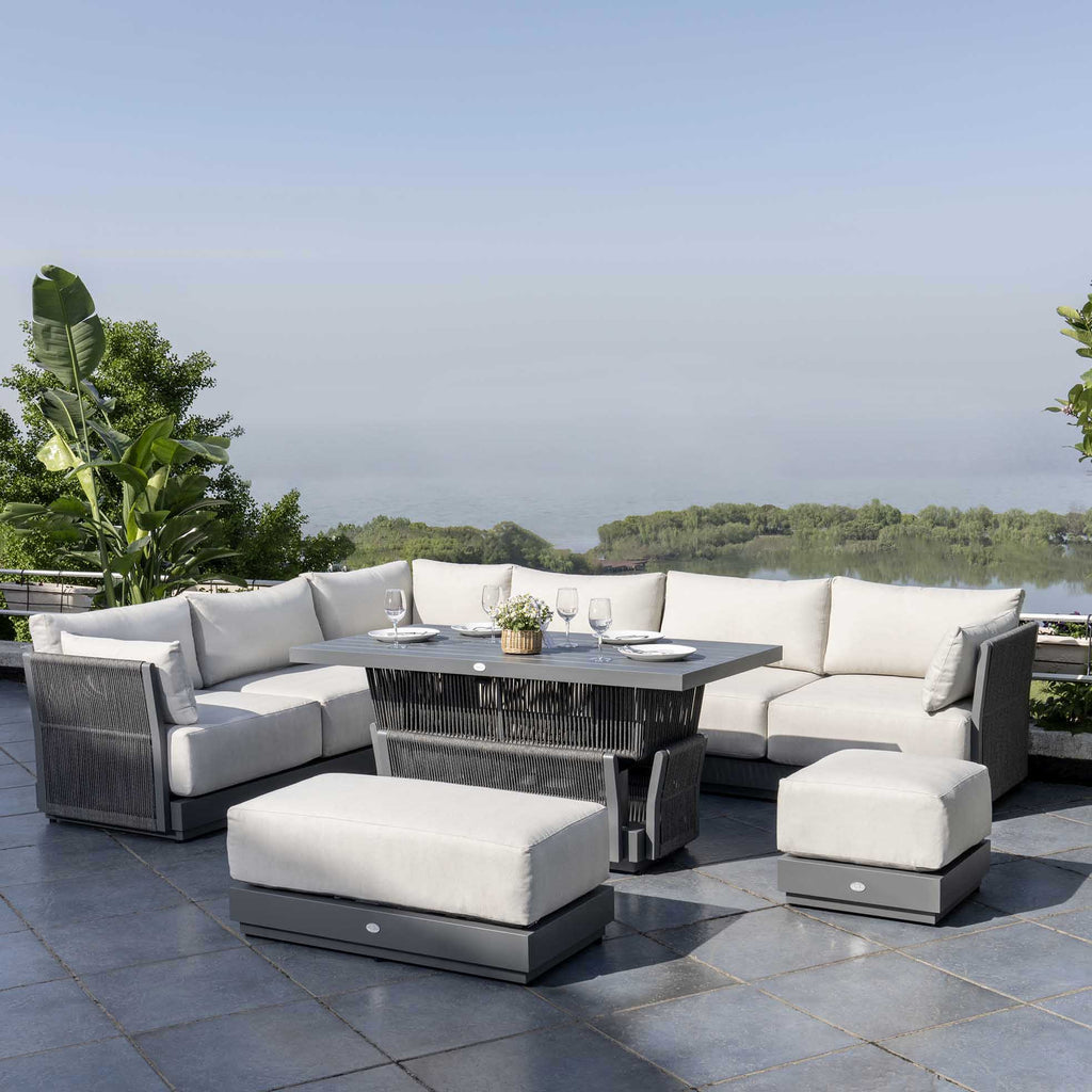 Pedra Rope and Aluminium Large Corner Dining Set with Rising Table in ...