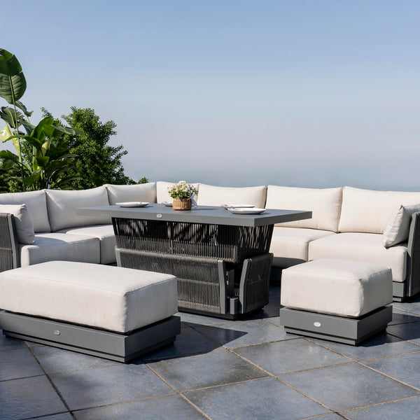 Pedra Rope and Aluminium Large Corner Casual Dining Set with Rising Table, Grey