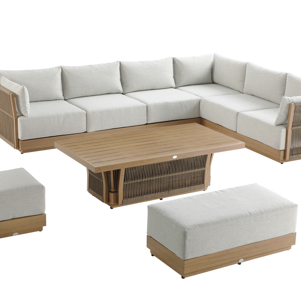 Pedra Rope and Aluminium Large Corner Casual Dining Set with Rising Table, Natural