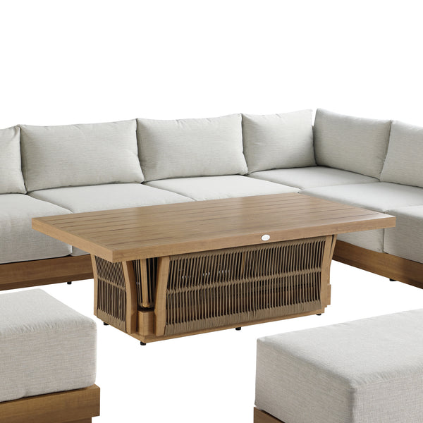 Pedra Rope and Aluminium Large Corner Casual Dining Set with Rising Table, Natural