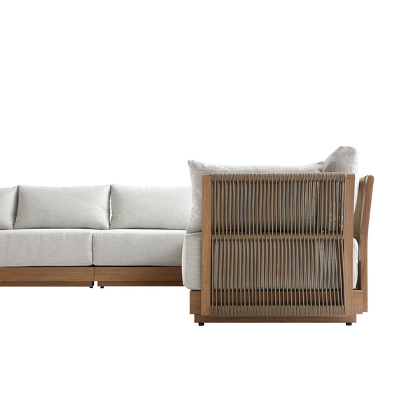 Pedra Rope and Aluminium Large Corner Casual Dining Set with Rising Table, Natural