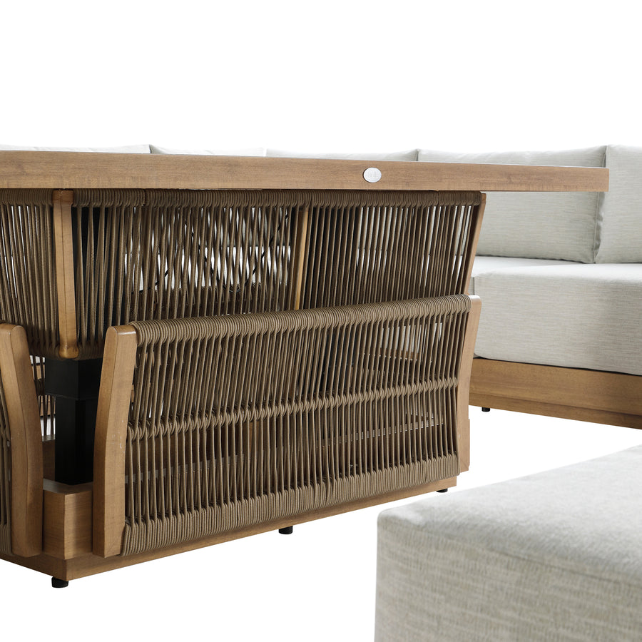 Pedra Rope and Aluminium Large Corner Casual Dining Set with Rising Table, Natural