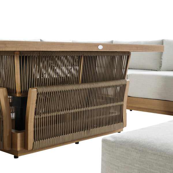 Pedra Rope and Aluminium Large Corner Casual Dining Set with Rising Table, Natural