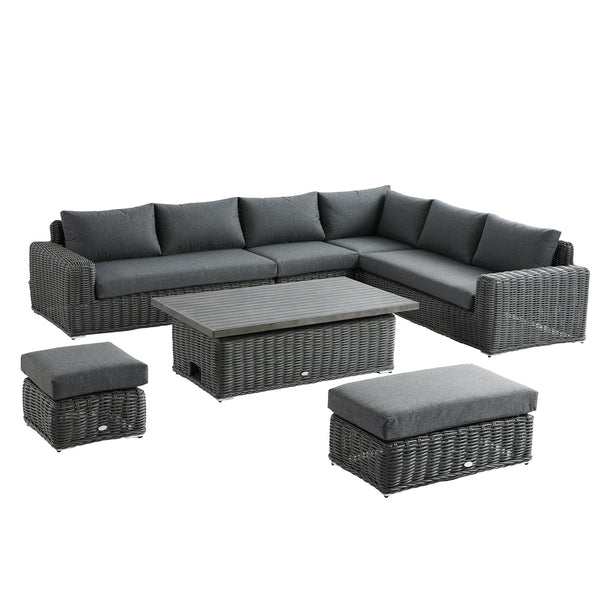 Bellagio Round Wicker Large Corner Casual Dining Set with Rising Table, Dark Grey