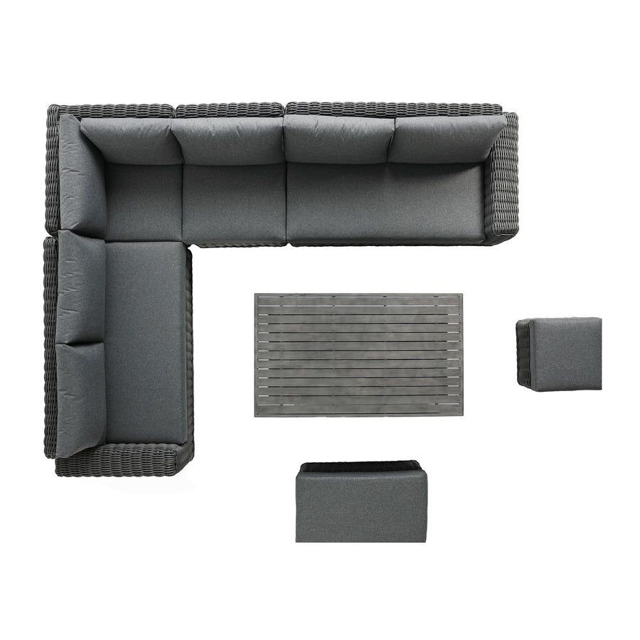 Bellagio Round Wicker Large Corner Casual Dining Set with Rising Table, Dark Grey
