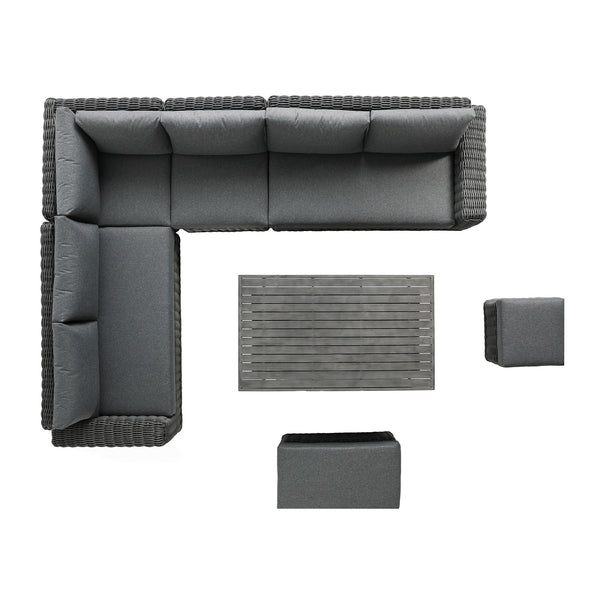 Bellagio Round Wicker Large Corner Casual Dining Set with Rising Table, Dark Grey