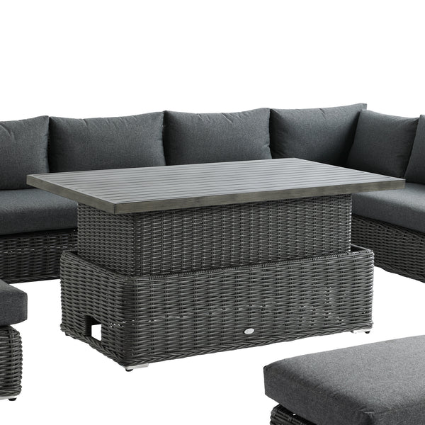 Bellagio Round Wicker Large Corner Casual Dining Set with Rising Table, Dark Grey