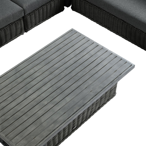 Bellagio Round Wicker Large Corner Casual Dining Set with Rising Table, Dark Grey