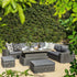 Bellagio Round Wicker Large Corner Casual Dining Set with Rising Table, Dark Grey - daals