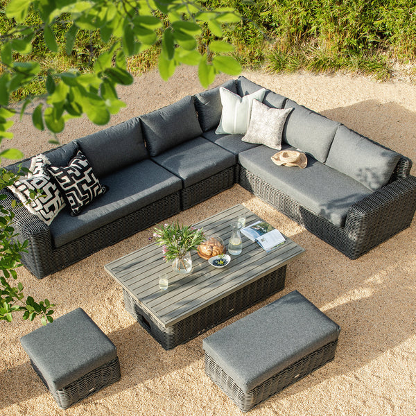 Bellagio Round Wicker Large Corner Casual Dining Set with Rising Table, Dark Grey