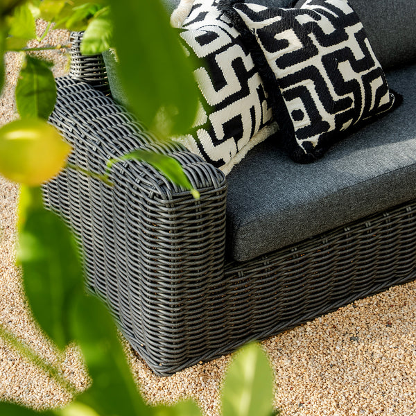 Bellagio Round Wicker Large Corner Casual Dining Set with Rising Table, Dark Grey