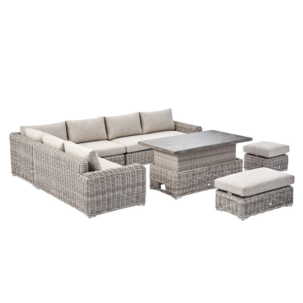 Bellagio Round Wicker Large Corner Casual Dining Set with Rising Table, Light Grey