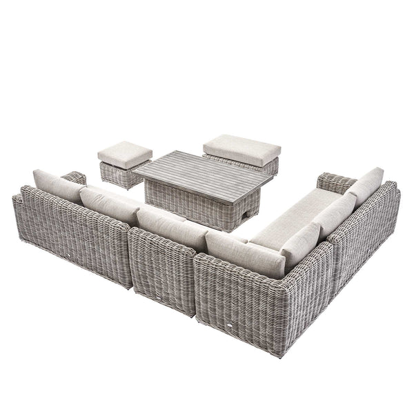 Bellagio Round Wicker Large Corner Casual Dining Set with Rising Table, Light Grey