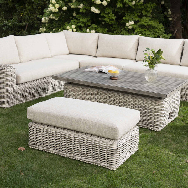 Bellagio Round Wicker Large Corner Casual Dining Set with Rising Table, Light Grey