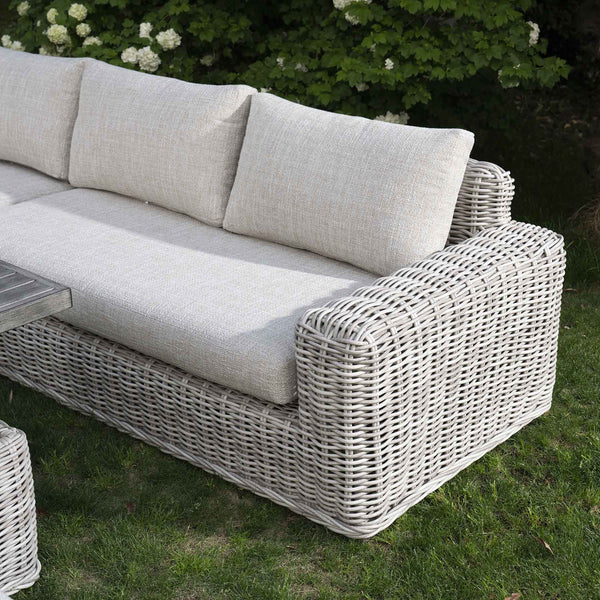 Bellagio Round Wicker Large Corner Casual Dining Set with Rising Table, Light Grey