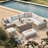 Bellagio Round Wicker Large Corner Casual Dining Set with Rising Table, Light Grey with Taupe Stripes - daals