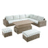 Bellagio Round Wicker Large Corner Casual Dining Set with Rising Table, Natural with Sage Stripes - daals